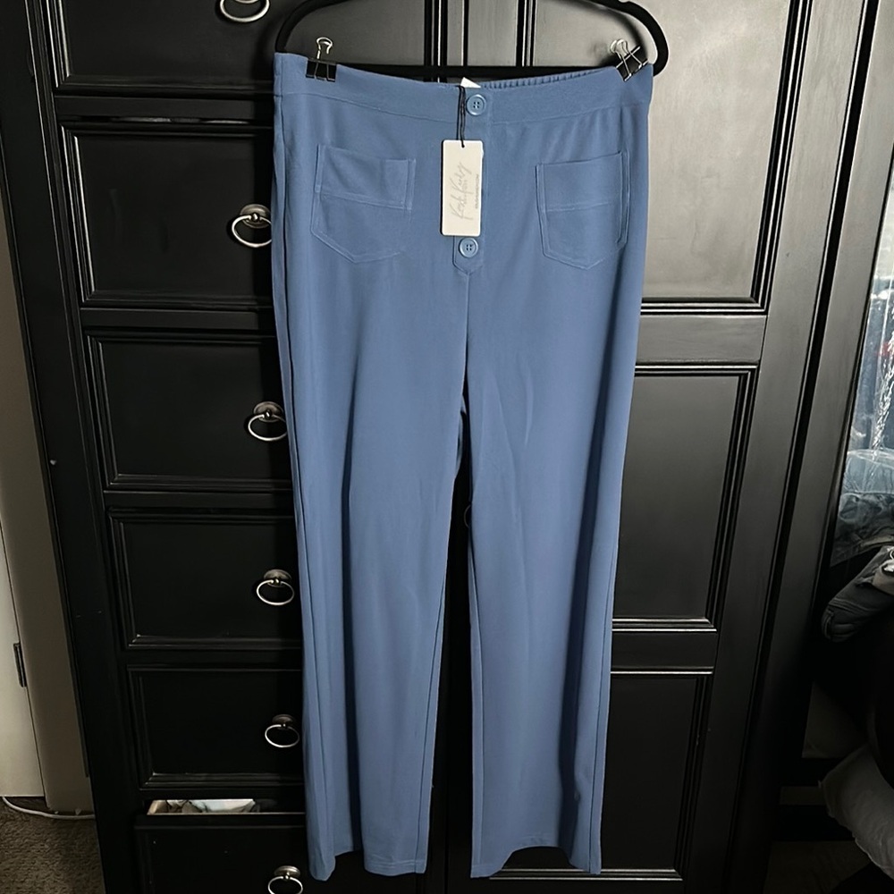 Stylish Blue Button-Up Pants